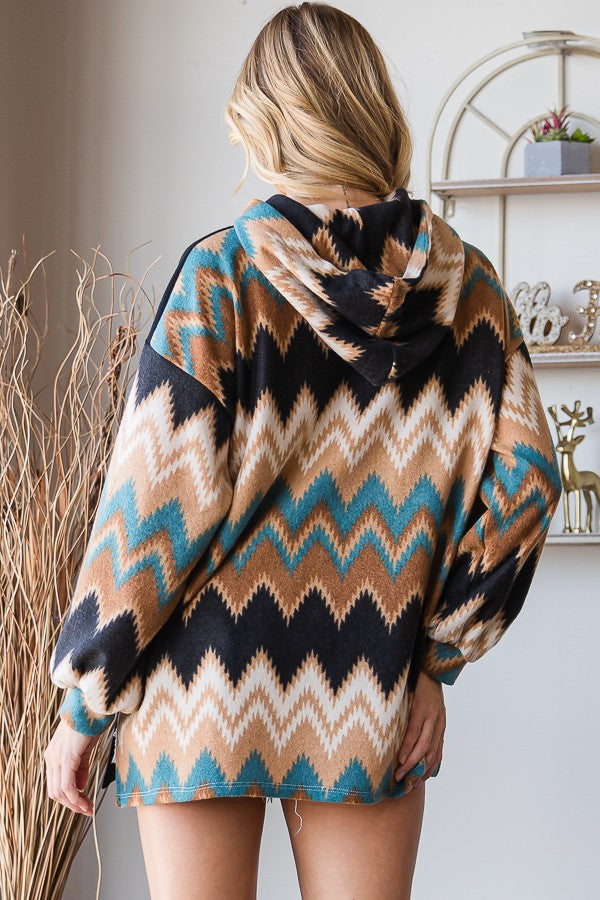 Zig-Zag Print Hoodie