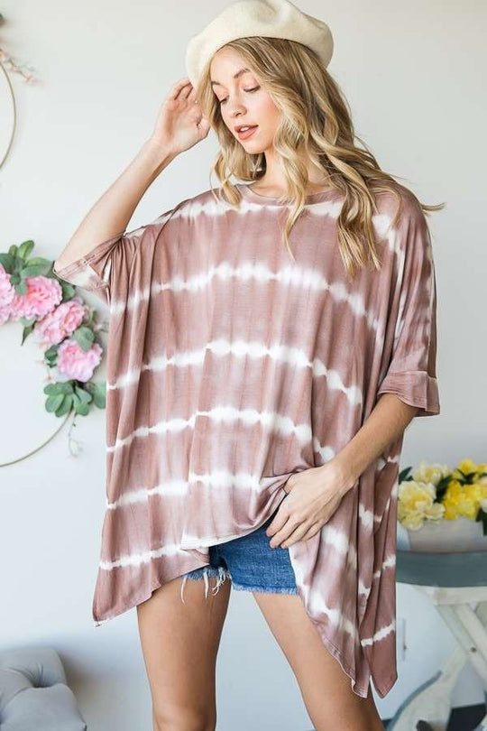 Round Neck Striped Tie-Dye Short Sleeve Tunic