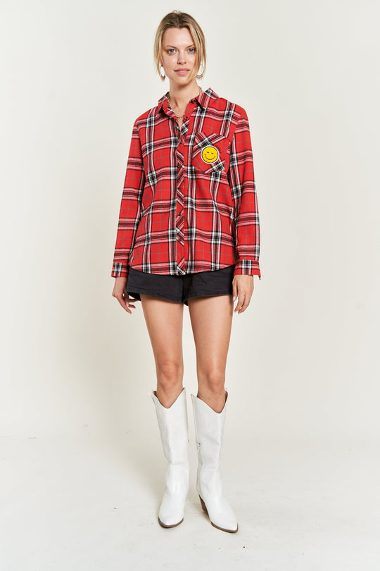 Smiley Patch Flannel Shirt