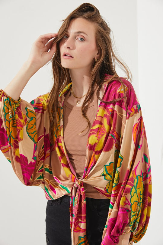 Floral Print Tie-Front Cardigan