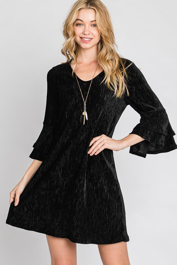 Velvet Bell Sleeve Layered Short Dress