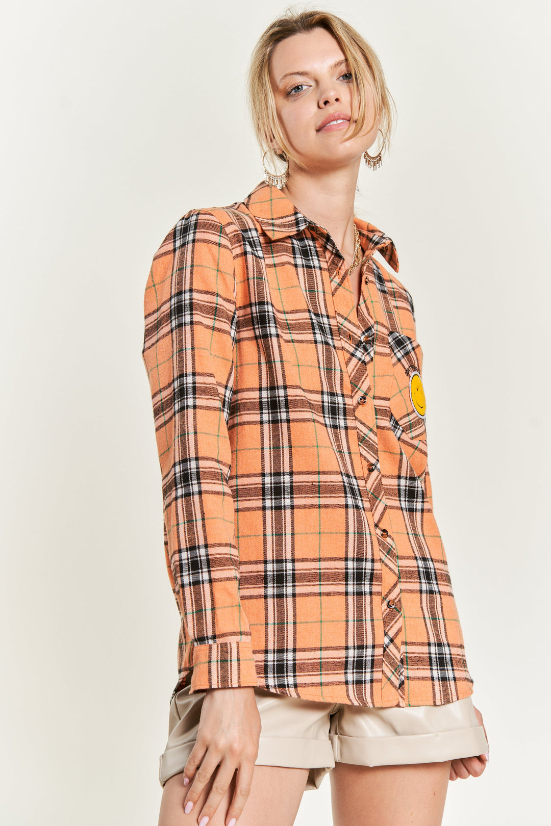 Smiley Patch Flannel Shirt