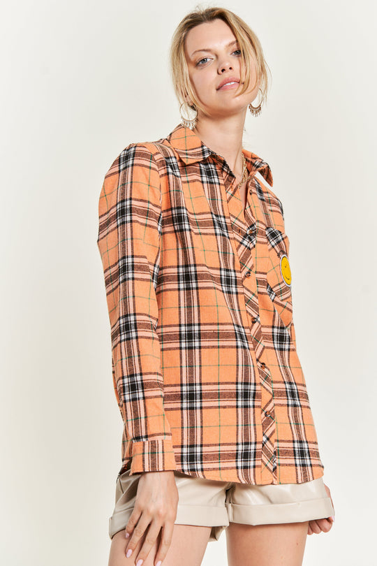 Smiley Patch Flannel Shirt