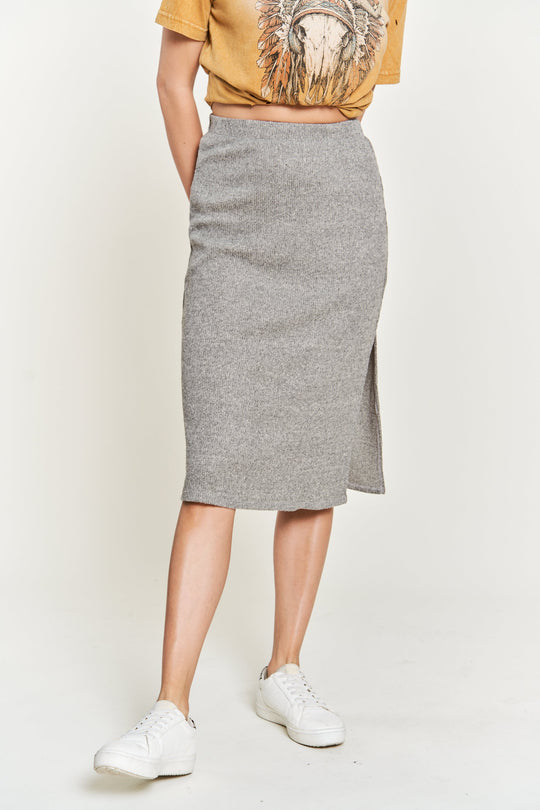 Ribbed Side-Slit Midi Skirt