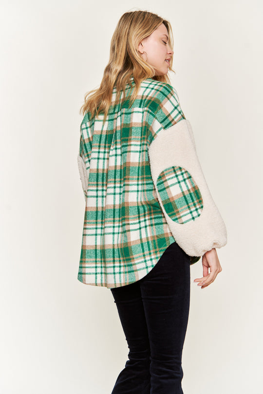 Plaid Fuzzy Sleeve Jacket