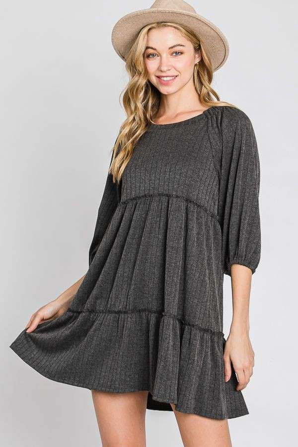 Solid Rib Babydoll Dress