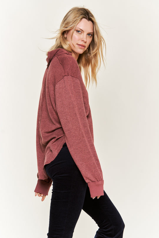 Deep V-Neck Collared Long Sleeve Knit Top