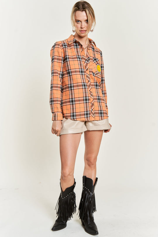 Smiley Patch Flannel Shirt