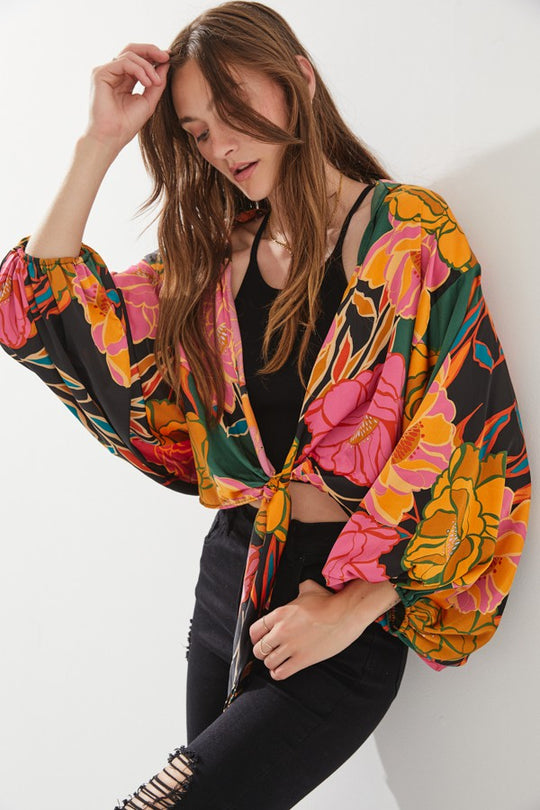 Floral Print Tie-Front Cardigan