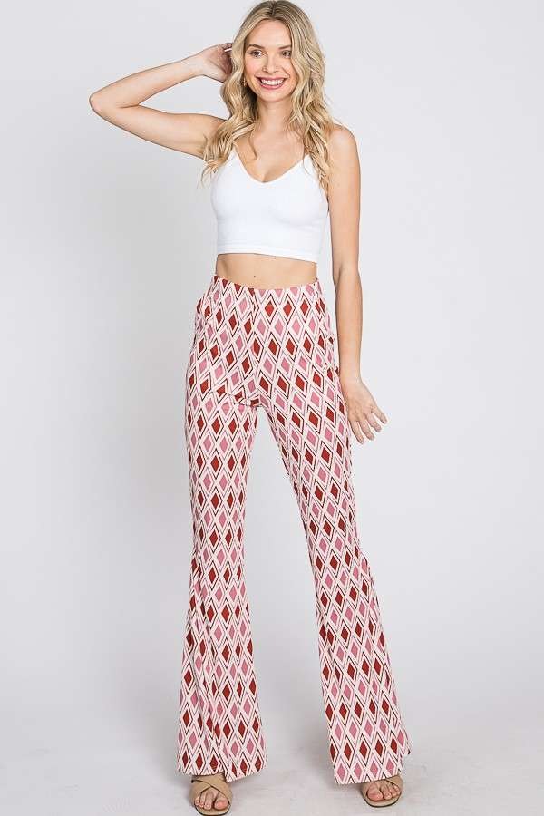 Baby Rib Geometric Print Flared Pants