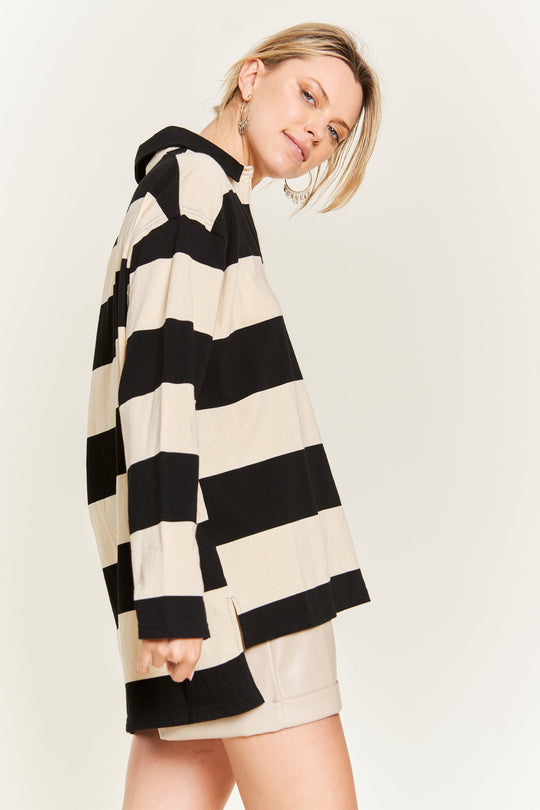 All-Over Striped Jersey Knit Long Sleeve Top