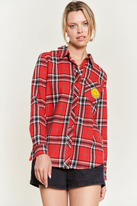 Smiley Patch Flannel Shirt