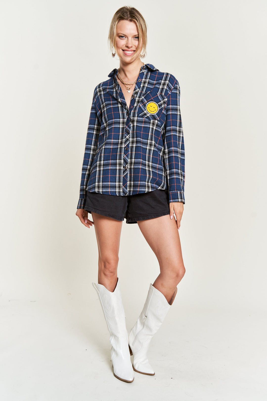 Smiley Patch Flannel Shirt