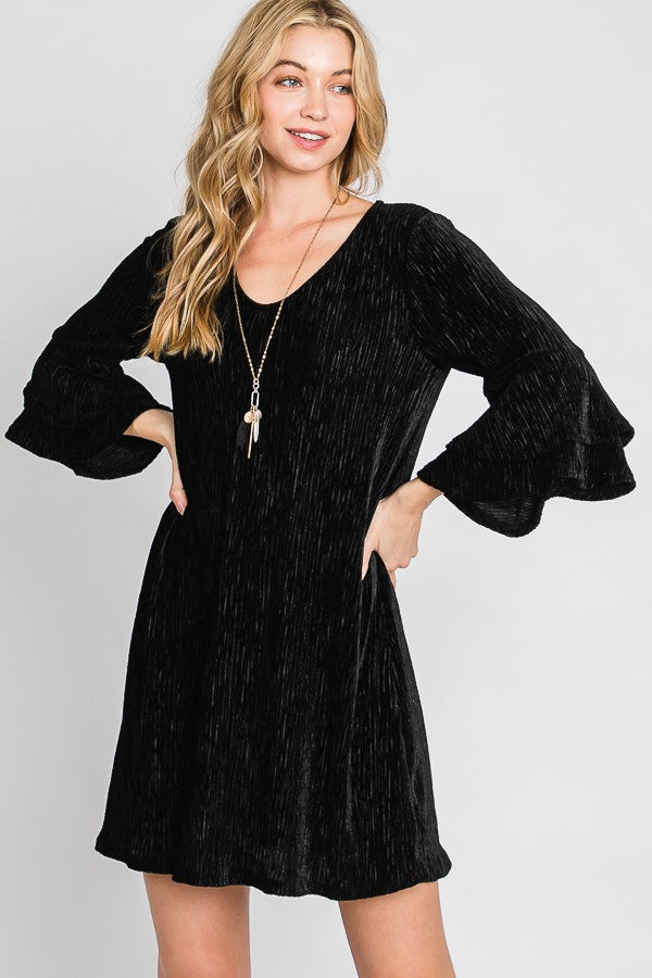 Velvet Bell Sleeve Layered Short Dress