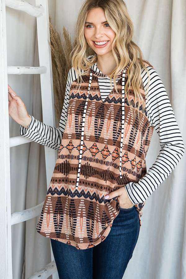 Tribal Stripe Mix Hoodie