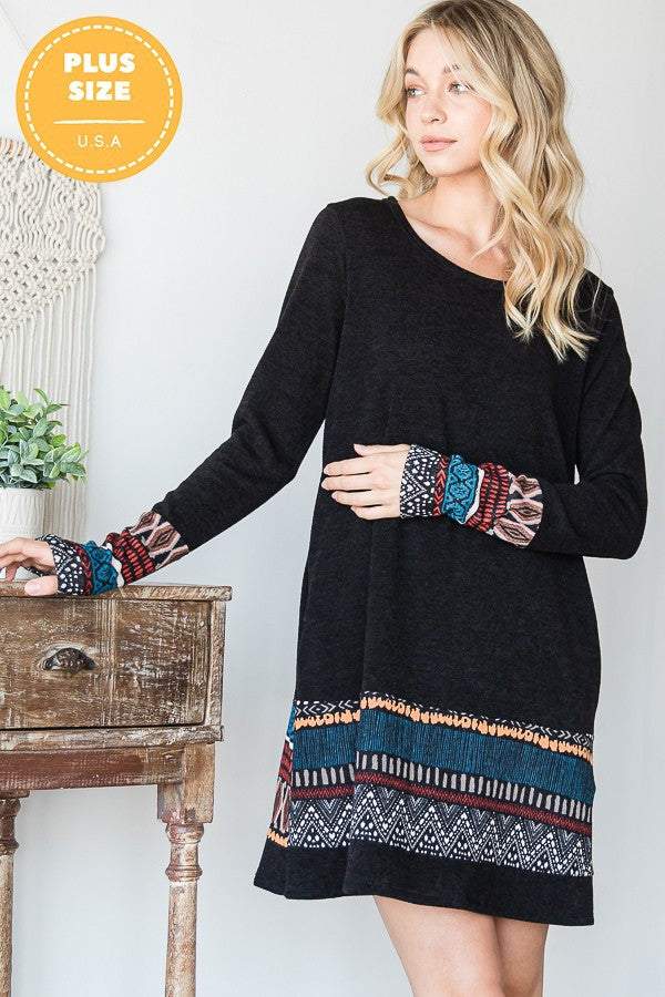 Tribal Aztec Print Bordered Dress