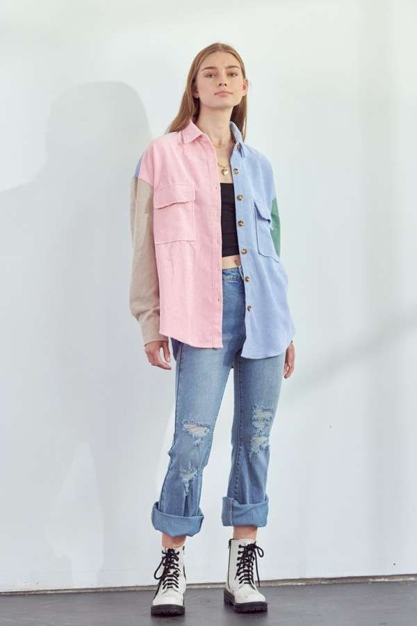 Pastel Corduroy Shirt Jacket