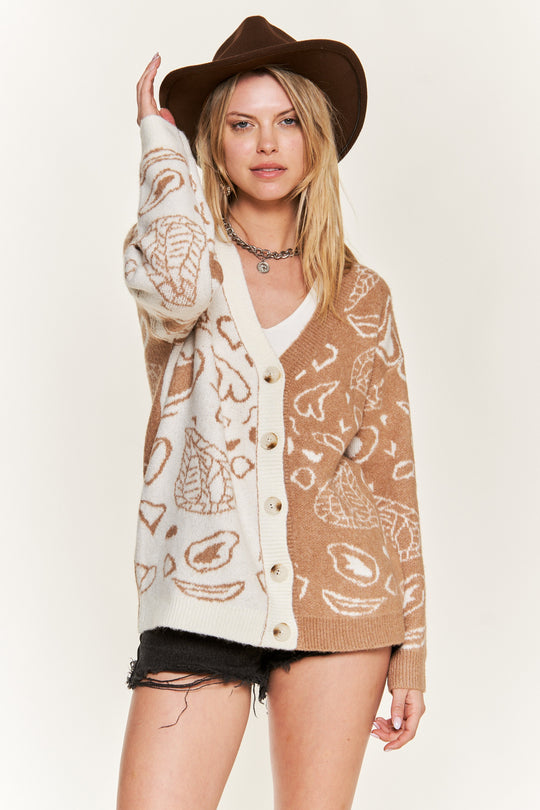 Heart Paisley Color Block Cardigan