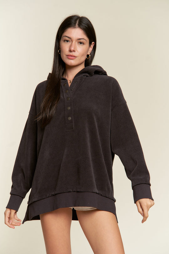 Button Down Hooded Sweatshirt