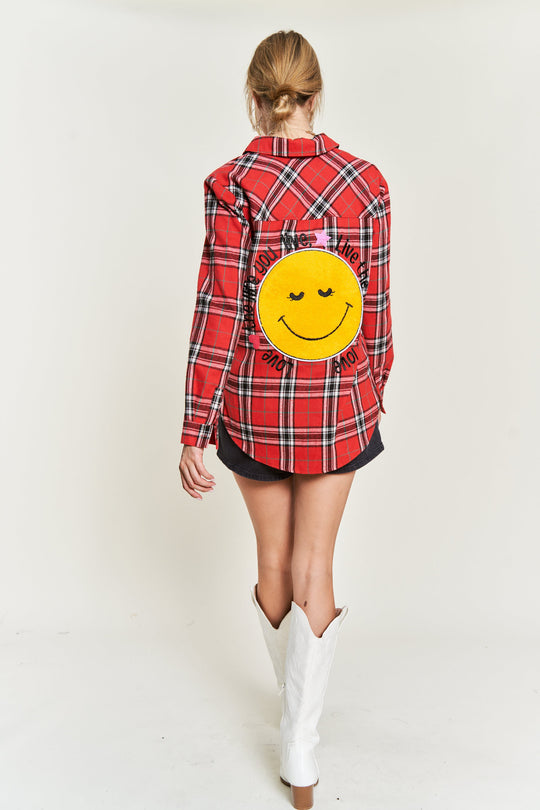 Smiley Patch Flannel Shirt