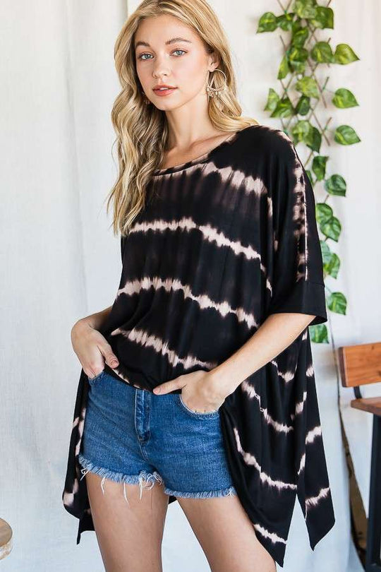 Round Neck Striped Tie-Dye Short Sleeve Tunic