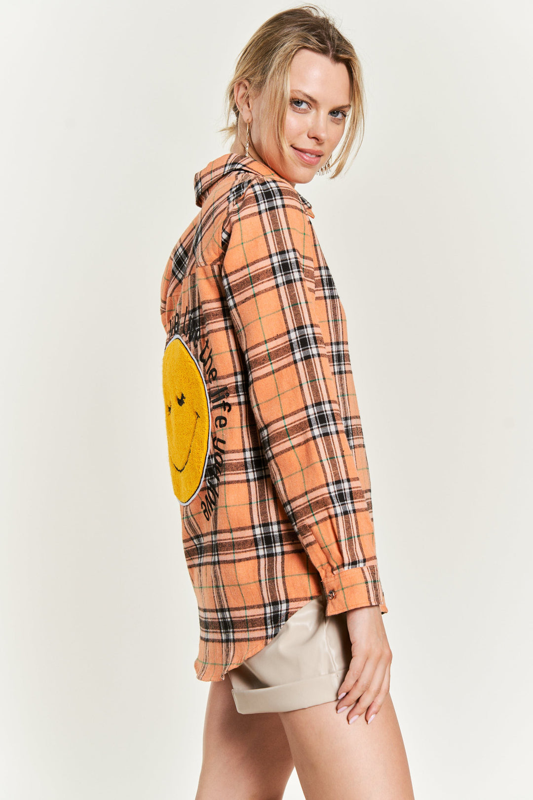 Smiley Patch Flannel Shirt