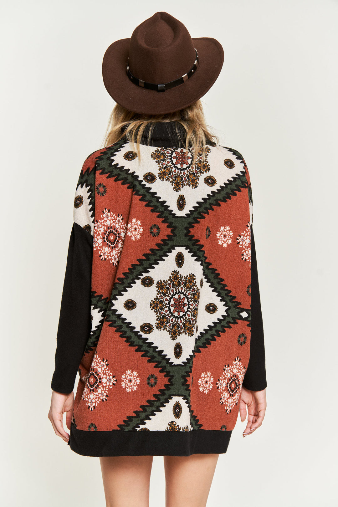 Aztec Floral Print Cowl-Neck Top