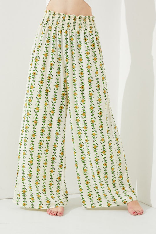 High Waist Floral Print Wide Leg Paperbag Pants