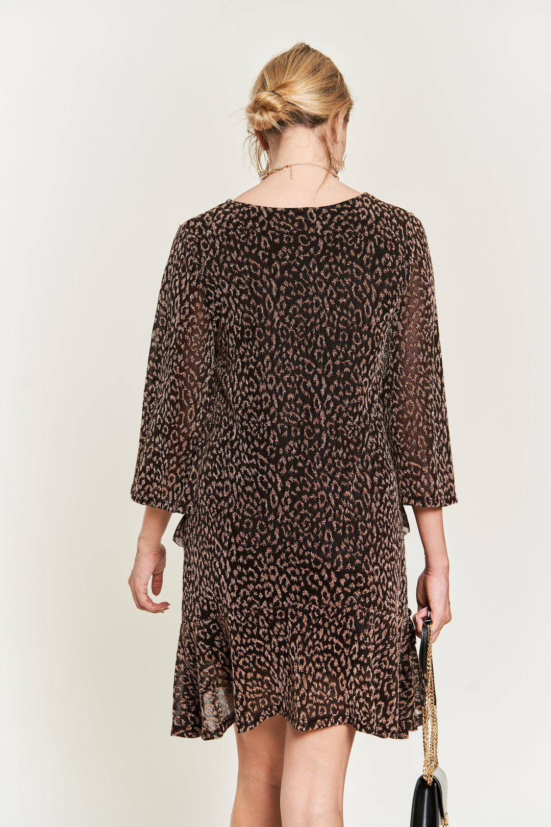 Animal Print Gold Memory JQD Ruffle Dress