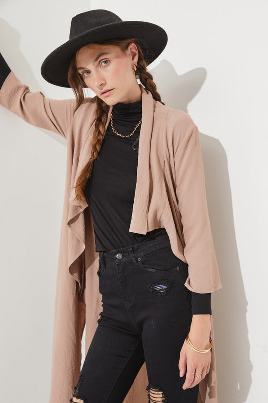 Draped Front Long Body Jacket