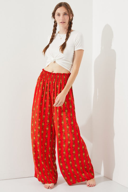 High Waist Floral Print Wide Leg Paperbag Pants