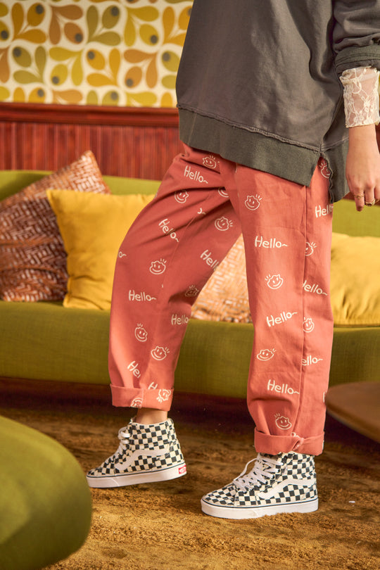 Smiley Pattern Casual Baggy Pants