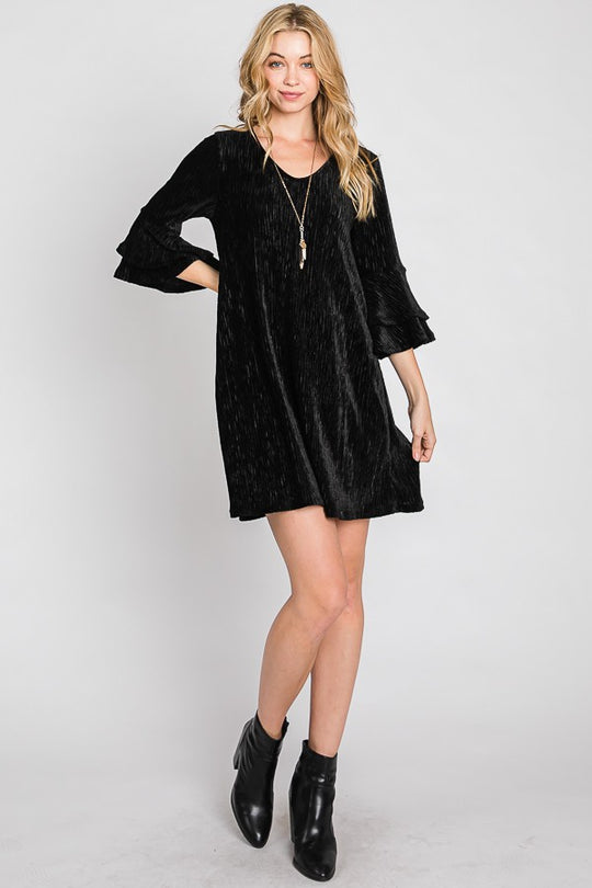 Velvet Bell Sleeve Layered Short Dress