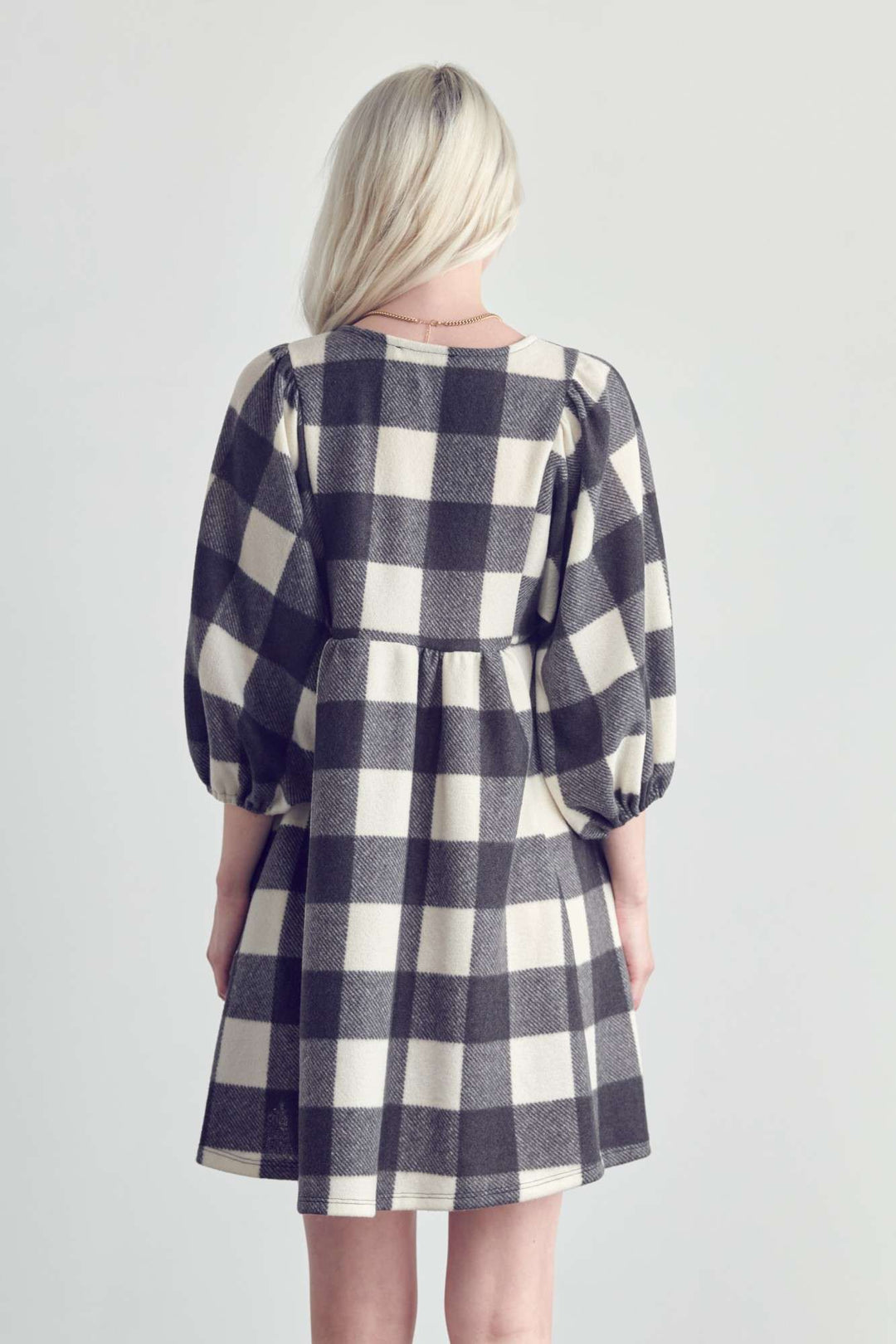 Plaid V-Neck Babydoll Dress