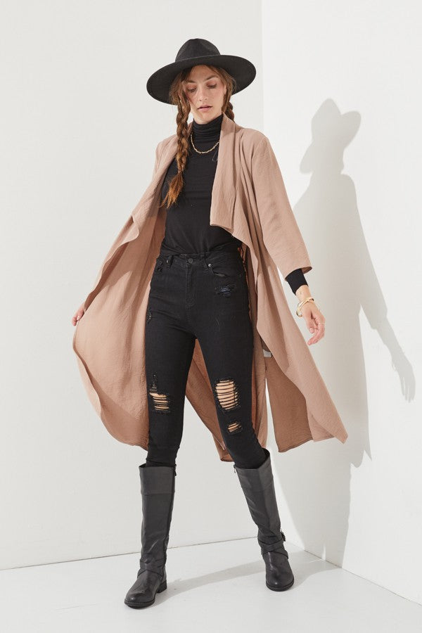 Draped Front Long Body Jacket