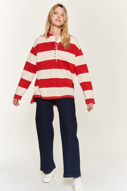 All-Over Striped Jersey Knit Long Sleeve Top