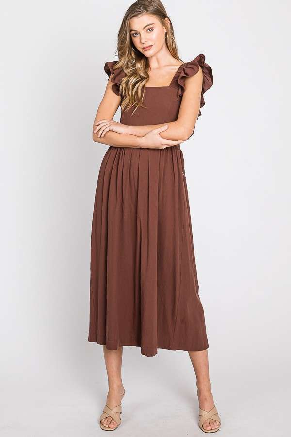 Linen Ruffle Mid Dress