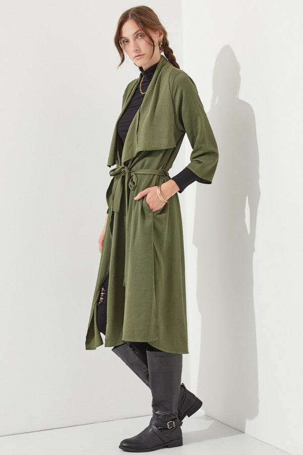 Draped Front Long Body Jacket