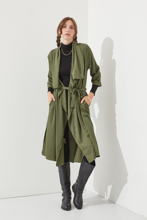 Draped Front Long Body Jacket