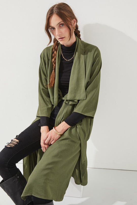 Draped Front Long Body Jacket