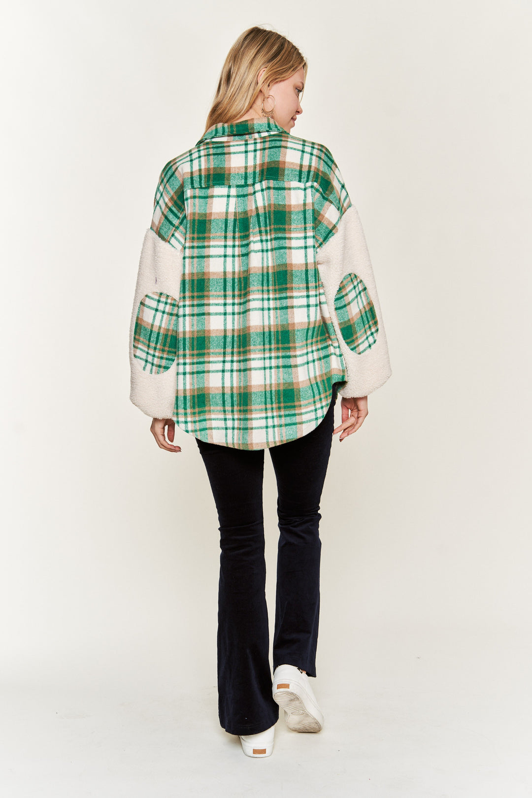 Plaid Fuzzy Sleeve Jacket