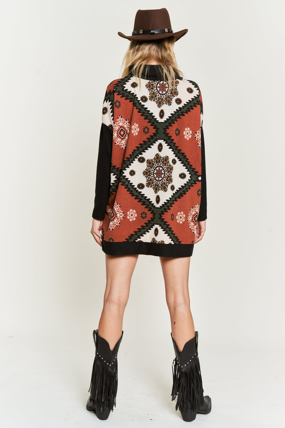 Aztec Floral Print Cowl-Neck Top