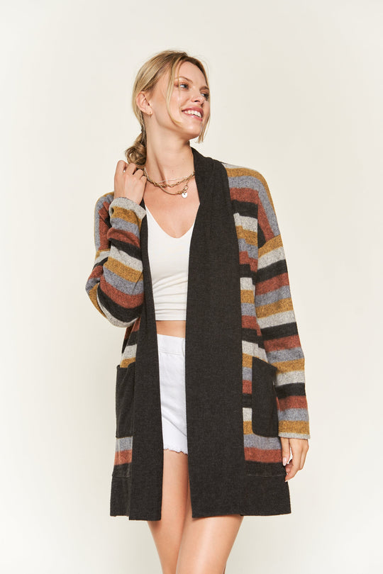 Multi-Color Striped Open Cardigan