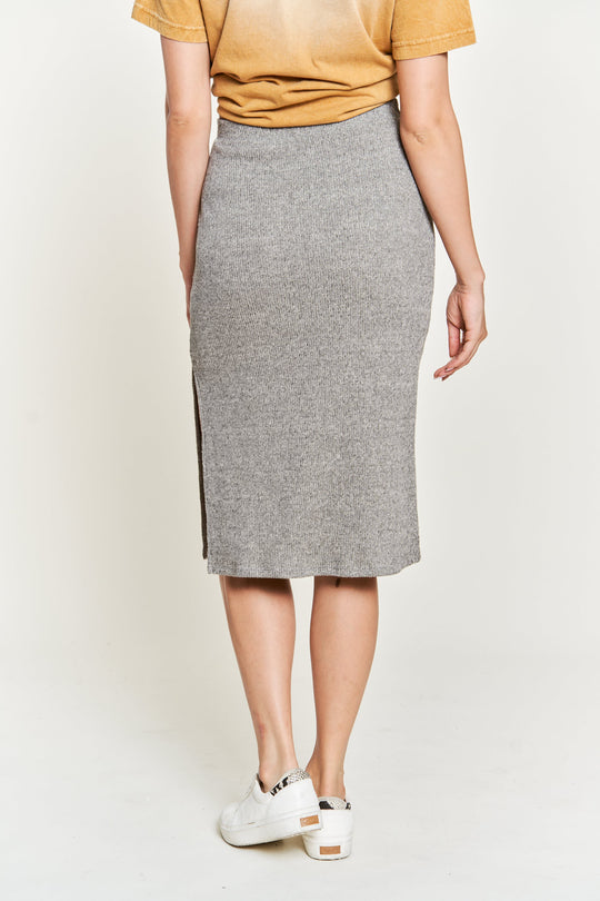 Ribbed Side-Slit Midi Skirt