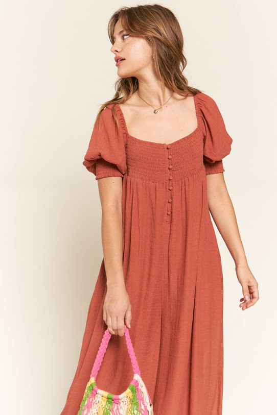 Smocked Neck Wide Leg Jumpsuit