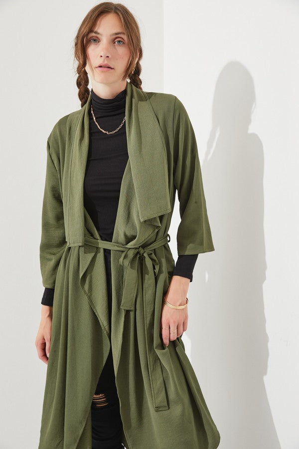 Draped Front Long Body Jacket