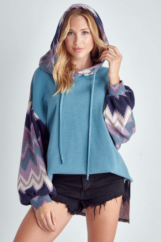 Zig-Zag Print Hoodie