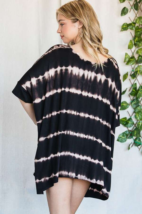 Round Neck Striped Tie-Dye Short Sleeve Tunic