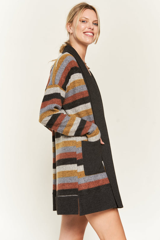 Multi-Color Striped Open Cardigan