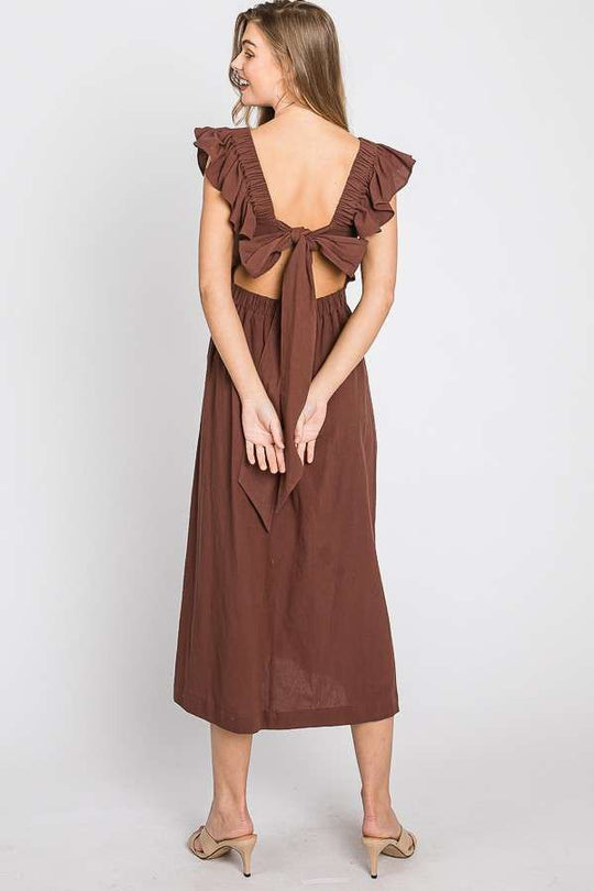 Linen Ruffle Mid Dress